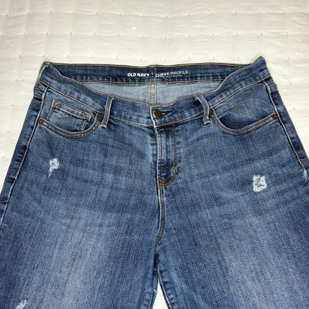 Old Navy Curvy Mid-Rise Skinny Distressed Jeans Women's 12R Blue Stretch Denim - Picture 3 of 11